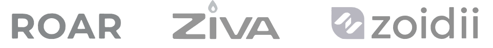ROAR, Ziva, and Zoidii logos